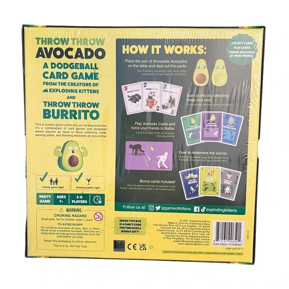 Throw Throw Avocado Game NIB A‎ Dodgeball Card Game